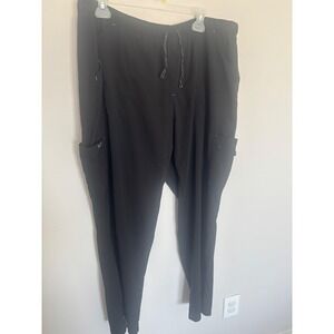 Koi Basics Black Cargo Scrub Pants Womens 2X Regular Drawstring Elastic Waist